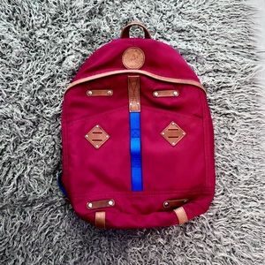 Will Leather Goods Red & Blue Canvas Backpack with Laptop Sleeve